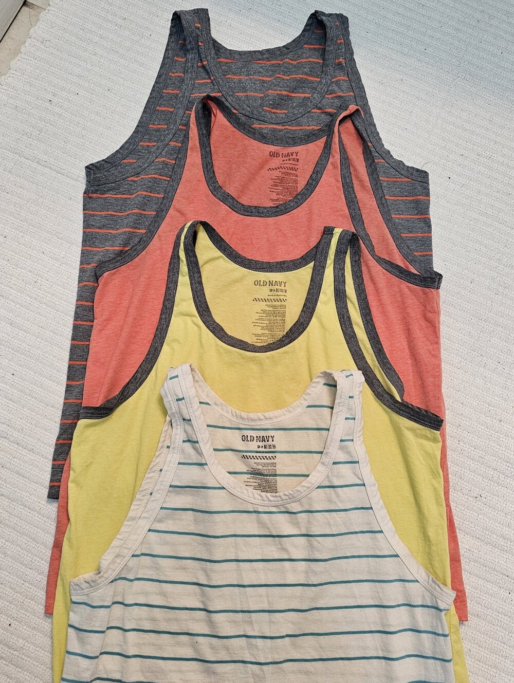 Old Navy Mens Tank Tops - Coral, Yellow, White/Teal, Charcoal. Size Medium.